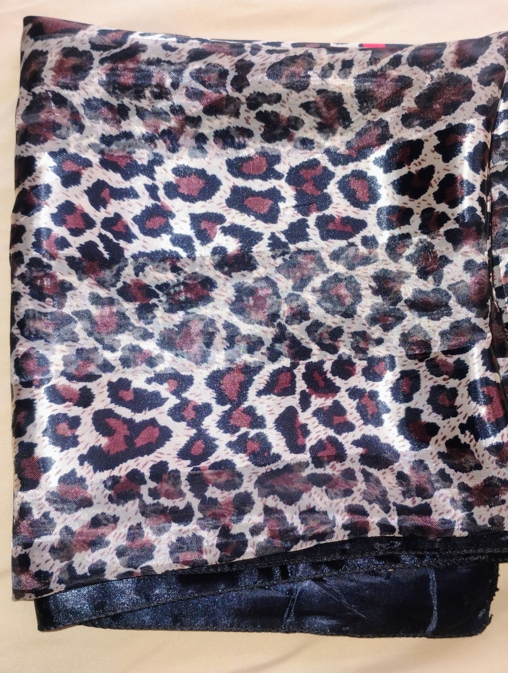 Leopard Print Satin Scarf - Black, Brown & Cream